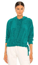 BLANKNYC Velour Hoodie Terry Cloth Ruched Tie Teal Green Detail Size S - £23.32 GBP