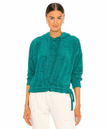 BLANKNYC Velour Hoodie Terry Cloth Ruched Tie Teal Green Detail Size S - $40.70 CAD