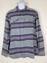 Old Navy Women Size L Gray Striped Button Up Knit Shirt Long Sleeve Pockets - $6.30