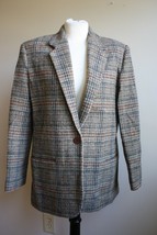 Vtg Lands&#39; End 8 Tweed Plaid Check 100% Wool One Button Blazer USA - £25.81 GBP