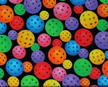 Cotton Pickleballs Colorful Multi-Color on Black Fabric Print by Yard D6... - $16.95