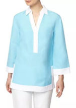 NEW ANNE KLEIN  BLUE WHITE LINEN  BLOUSE TUNIC SIZE L $109 - $95.85