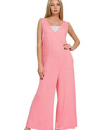 Zenana French Terry Deep V Neck Jumpsuits - $56.12 CAD