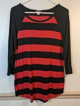 LuLaRoe Women&#39;s L Shirt Red with Black Stripes Pullover Top 3/4 Sleeve - $7.91