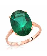 14K Solid Rose Gold Natural Emerald Oval Solitaire Ring for Women, Size ... - $706.75