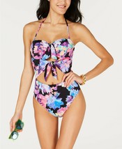 One Piece Swimsuit Tie Front High Leg Multicolor Floral Print XS BAR III $98-NWT - £14.38 GBP