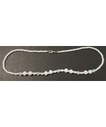 Beaded necklace, white, light blue; silver lobster clasp, 22.5 inches long - $23.00