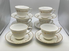 Set of 6 Royal Worcester Bone China GOLD CHANTILLY Cups &amp; Saucers - $89.99