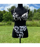 Vintage Swimsuit 90s Bathing Suit Black White Hawaiian Flower High Waist... - £50.82 GBP