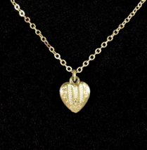 Child&#39;s Vintage Heart Pendant Necklace Goldtone Tiny Link Chain Small 12&quot; Length - £15.12 GBP