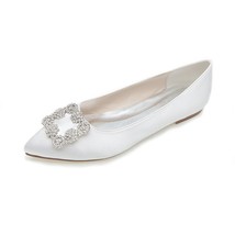 Satin Wedding Bridal Flats Shoes Women Crystals Pointed Toe Slip on Prom Evening - £63.67 GBP