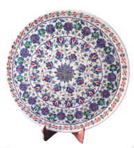 15&quot; Decorative Marble Plate Handmade Pietra Dura Lapis Lazuli Home Decor Gifts - £466.67 GBP