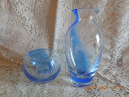 Lenox Blue Swirl Crystal Undersea &quot;Dolphin Paradise&quot; Vase &amp; Votive -  NIB - Scot - £98.92 GBP