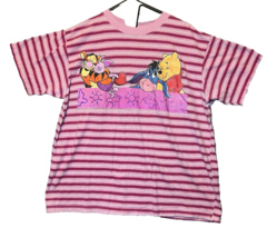 Winnie the Pooh Vintage 90s Shirt Graphic Tee Pink Striped Size Large - $23.38