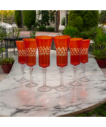 1980&#39;s Vintage Set 6 Champagne Goblets Glasses Red Glass Czechoslovakia ... - $374.20 CAD