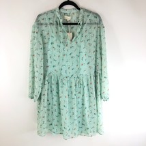 Melloday Mini Dress Long Sleeve Sheer Overlay Ruffle Floral Mint Green S... - $24.08
