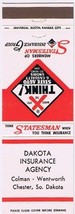 Matchbook Cover Dakota Insurance Agency Chester South Dakota  - £2.14 GBP
