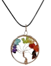 7 Chakra Crystal Tree of Life  Necklace Rose Gold Circle Symbol of Eternal Life image 3