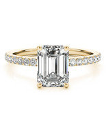 14K Yellow Gold Emerald Cut Lab Grown Diamond Hidden Halo Engagement Ring - $1,648.22 CAD+