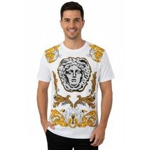 Men LAVERITA European Fashion Crew Shirt Short Sleeve Medusa Floral 93361 White image 3
