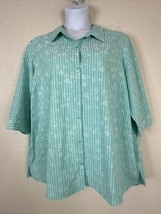 Blair Womens Plus Size 3XL Blue Floral Stripe Button-Up Shirt 3/4 Sleeve - $17.54