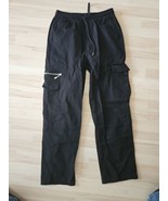 Men&#39;s Black Size L Drawstring Cargo Sweatpants, Zipper Pocket/Button Pocket - $37.01 CAD