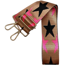 Hot Pink Black Stars Tan Strap Lone Star Adjustable Crossbody Bag Purse ... - $24.75