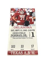 1993 Oklahoma Sooners Texas A&amp;M Aggies Football Ticket Stub Norman OU 9/11/1993 - £11.85 GBP