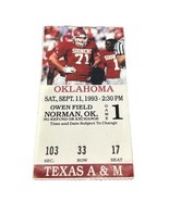 1993 Oklahoma Sooners Texas A&amp;M Aggies Football Ticket Stub Norman OU 9/... - £11.80 GBP