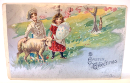 Easter Postcard Lamp Rabbit Children Boy In Chef Hat &amp; Uniform Oversized... - £6.33 GBP