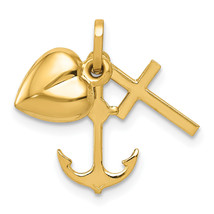 14K Polished Heart Cross Anchor Pendant YC1067 - £110.37 GBP