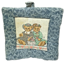 Vintage Hot Pad Pot Holder Teddy Bears Heart Quilted Blue Border Square ... - £11.75 GBP