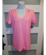 Reebok Sport Core Jersey V-Neck Striped Pink T-Shirt Size S Women&#39;s NEW - £15.50 GBP