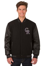 MLB Colorado Rockies Wool Leather Reversible Jacket Front Patch Logos Black JHD - £176.27 GBP