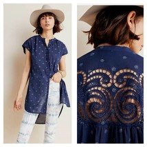 New Anthropologie Pilcro Lace Tunic $118 BLUE Small Floral Buttondown - £50.35 GBP