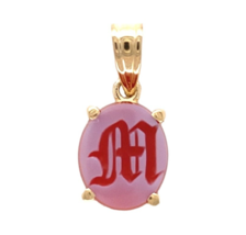 14k Yellow Gold Genuine Natural Carnelian Signet Initial &quot;M&quot; Pendant (#J... - $336.60