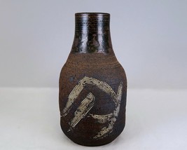 Studio Pottery 8&quot; Stoneware Bottle Dark Brown Vintage Vase Signed Dutton - £119.95 GBP