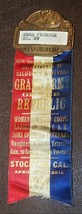 1937 CALIFORNIA NEVADA CIVIL WAR REUNION CONVENTION RIBBON GAR STOCKTON ... - $49.49