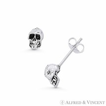 3D Skull Skeleton Gothic Punk Charm Stud Earrings Oxidized .925 Sterling Silver - £11.53 GBP