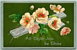Lilies Cross Easter Joys Be Thine Embossed Silver Foil DB Postcard F8 - £7.17 GBP
