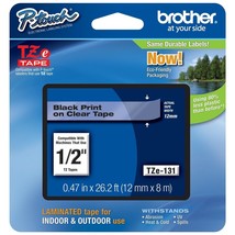 Genuine Brother 1/2&quot; (12Mm) Black On Clear Tze P-Touch Tape For Brother ... - £25.17 GBP