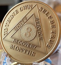 3 Month Large 1.5&quot; Heavy Bronze 90 Day Engravable Sobriety Chip - £5.45 GBP