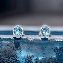 Natural Topaz Diamond Stud Earrings 14k W Gold 6.98 TCW Certified $3,950 311647 - £1,405.49 GBP