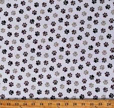 Cotton Paw Prints Brown Paws on White Dogs &amp; Cats Fabric Print by Yard D763.82 - £10.34 GBP