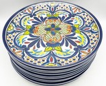 Palm Restaurant Melamine Spanish Tile Medallion Dinner Plates - Blue Set... - £59.95 GBP