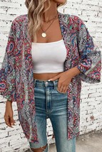 Red Paisley Print Open Front Kimono - $23.24