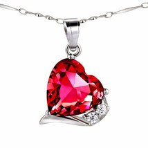6.10 Ct 14K White Gold Silver Heart Cut Red Ruby Solitaire Pendant w/ 18&quot; Chain - £52.59 GBP