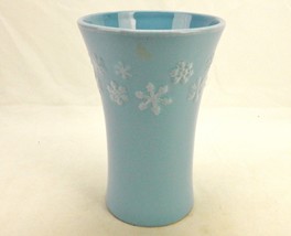 Round Porcelain Blue Bouquet Vase, Relief Snowflake Pattern, Winter Home... - $9.75