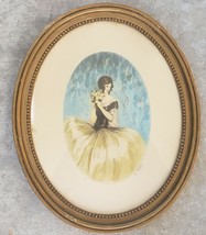 Rare 1900&#39;s Hand Signed A. Ferat 2/400 Woman Art Deco Oval lithograph France - £254.48 GBP