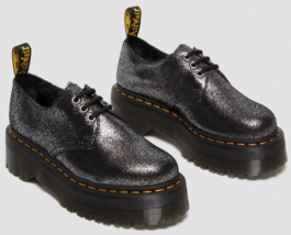 Dr. Martens 1461 Quad Womens Metallic Leather Faux Fur Platform Shoes Black US 6 - £64.91 GBP